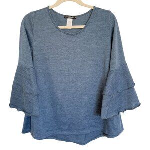 Sage & Vicky Blue Gray Ruffle Top Size Large